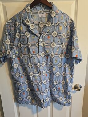 Old Navy Men’s Light Blue Cocktail-Print Short Sleeve Button-Up Shirt